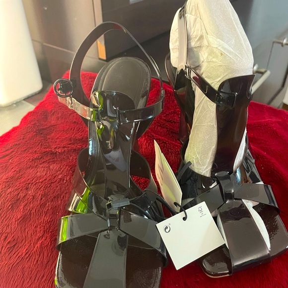 Zara black high-heeled vinyl sandals size 6 - Picture 3 of 12